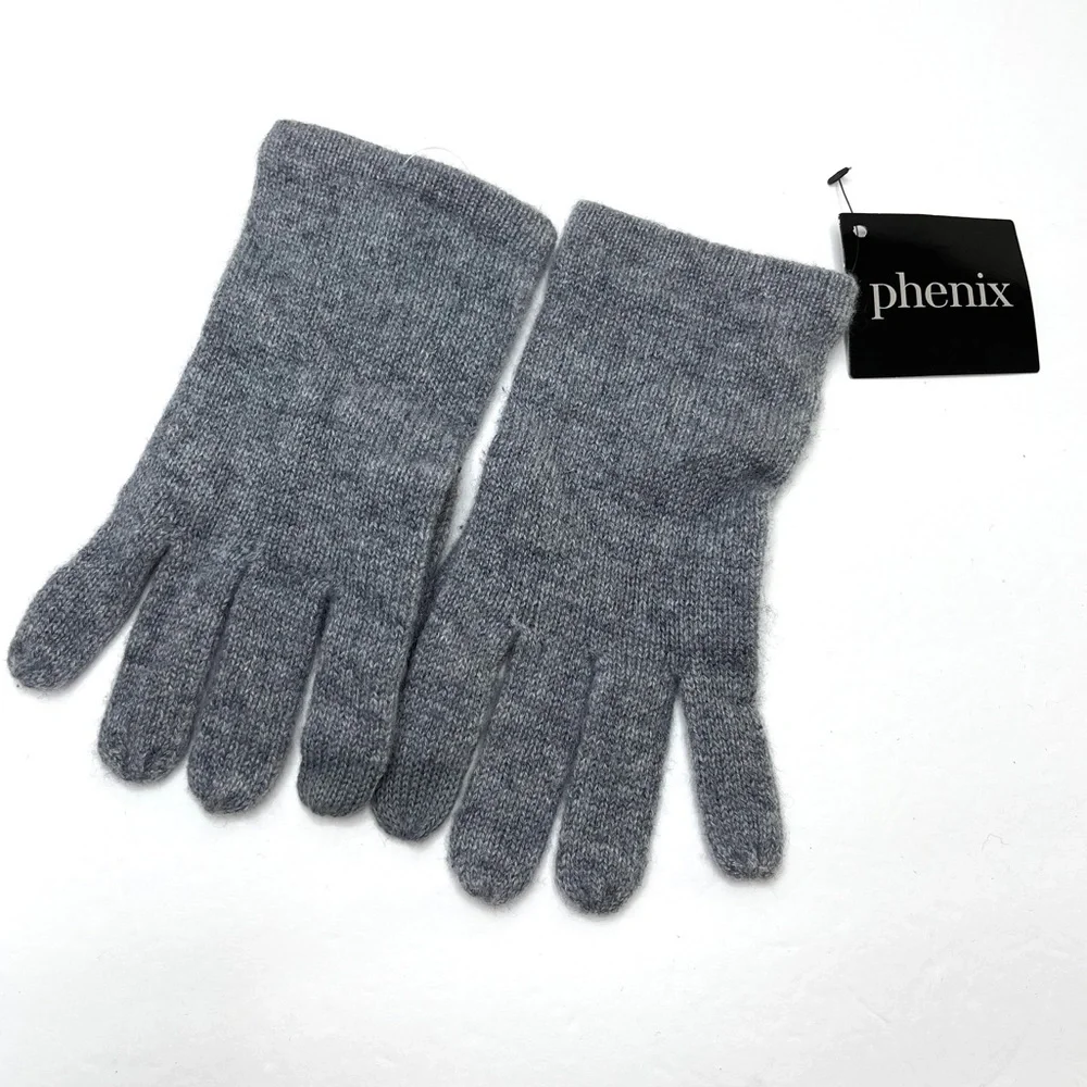 PHENIX 100% Cashmere NEW Knit Gloves Gray NEW